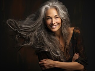 Fototapeta na wymiar Woman with long, thick gray hair