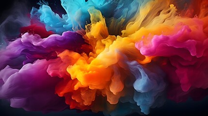 Splash of color paint, water or smoke on dark background, abstract pattern, generative AI.