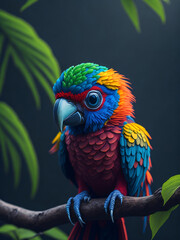 A beautiful and cute tiny macaw parrot, colorful Bright jungle background.