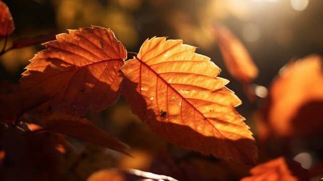 Golden Cascades Falling Autumn Leaves Bathed in Sunset Glow