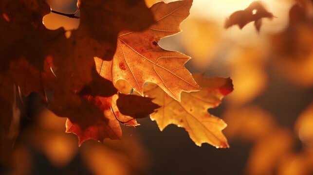 Sun-Kissed Tumble Closeup of Backlit Autumn Leaves Falling