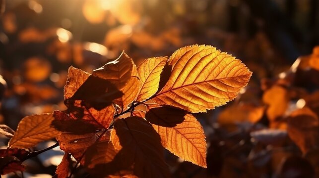 Sunset Elegance Vivid Backlit Leaves in Spiraling Motion