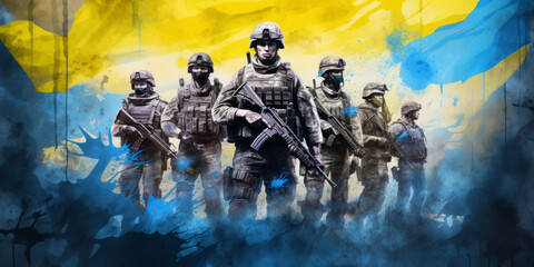 illustration of elite modern Ukrainian soldiers. Cutting-Edge Technology, Defense, Security