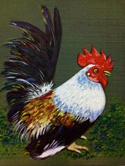 Fototapeta premium hand painted original impressionism art painting oil color chicken hen rooster cockerel bantam fowl poultry feather acrylic painting coloring contemporary art postcard design school of art studying 