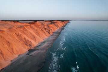 Aerial Drone Photo of the Danish coastline at North Sea during sunset, Denmark