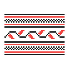 Isolated on white background. For tablecloth, dress, skirt, textile design.Ornament. Traditional Ukrainian folk art knitted embroidery pattern. Black and red vector illustration.