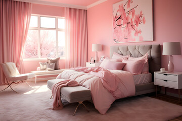 Pink interior design for bedroom