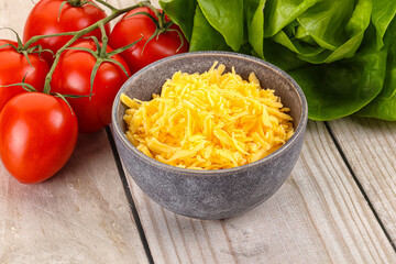 Shredded cheese in the bowl