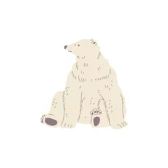 Foto op Canvas Funny polar bear sitting on ground, cartoon flat vector illustration isolated on white background. © sabelskaya
