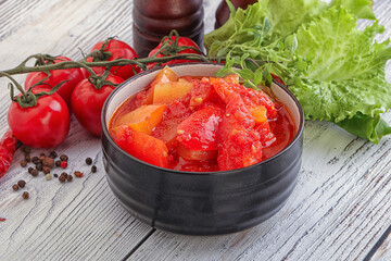 Hungarian lecho with tomato and paprika