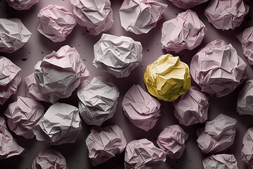 Top View of Crumpled Wrinkled Paper Balls on a Desk AI Generative