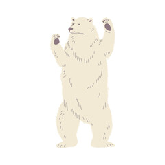 Big polar bear stands on hind legs flat style, vector illustration