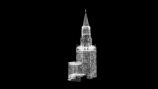 3D Kremlin Tower rotates on black background. Architectural concept. Tourism and Attractions. Business advertising backdrop. For title, text, presentation. 3d animation 60 FPS