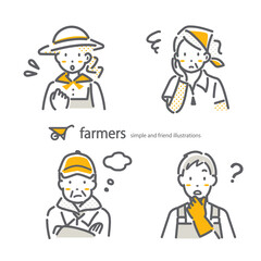 いろいろな農業従事者　二色　困る　シンプルでお洒落な線画イラスト