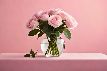 Obraz premium pink roses in vase