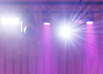 scene, stage light with colored spotlights and smoke