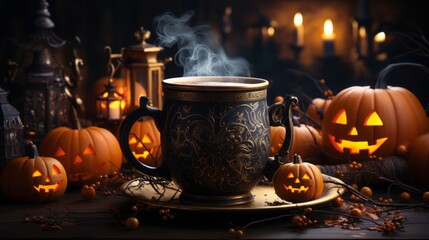cup of coffee and a pumpkin