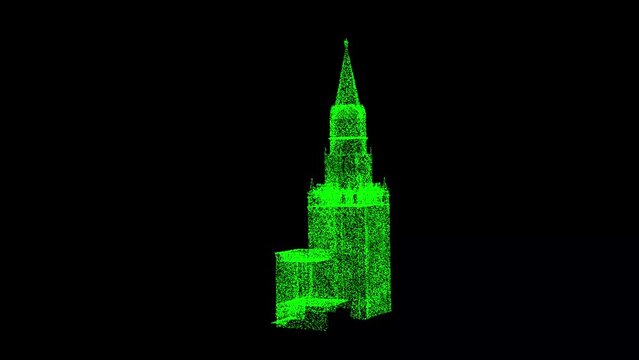 3D Kremlin Tower rotates on black background. Architectural concept. Tourism and Attractions. Business advertising backdrop. For title, text, presentation. 3d animation 60 FPS