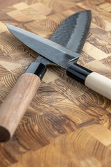 Japanese premium knives released.Damascus steel pattern.Background with a pattern of Damascus steel.