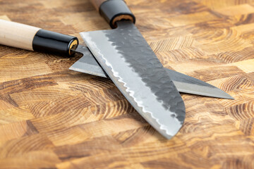 Japanese premium knives released.Damascus steel pattern.Background with a pattern of Damascus steel.