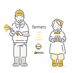 米農家の女性と男性　二色　シンプルでお洒落な線画イラスト
