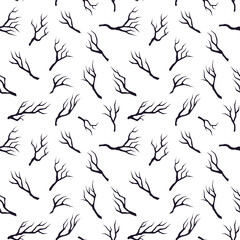 Pattern of dry broken tree branches on a white background.