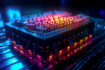 AI Fundamentals. Abstract coding backdrop. AI & modern idea. Bright sphere on dark. AI, Fundamentals. Quantum, grid, modern, CPU