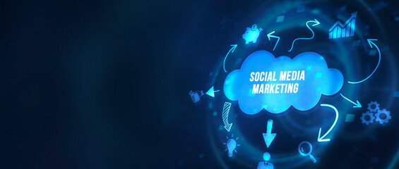 Fototapeta na wymiar Internet, business, Technology and network concept. SMM Social Media Marketing. 3d illustration