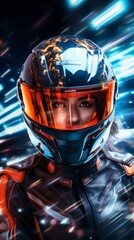 Fototapeta premium Racer woman with a futuristic car. Generative AI