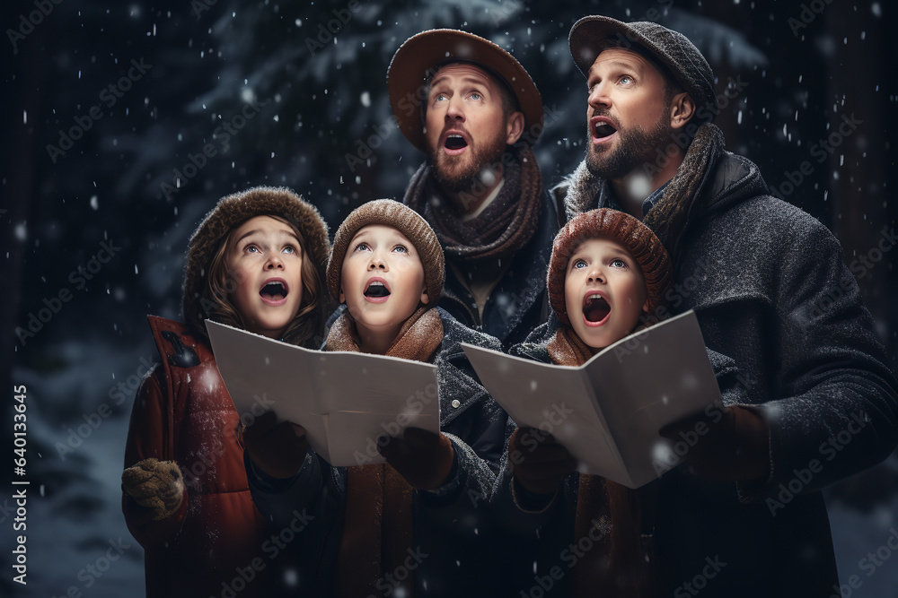 Canvas Prints Harmonious voices fill the air, a family bonds through song, as snowflakes set the stage