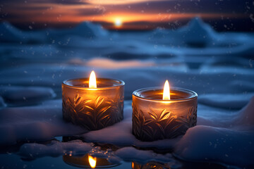 Candles glow bright, marking winter solstice, casting light and warmth during the darkest hours