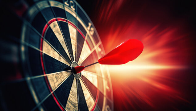 Red Darts Arrow in Target of Dartboard. Aiming for Accuracy and Achieving Success in the Competitive Game of Skill and Strategy with Precision and Determination