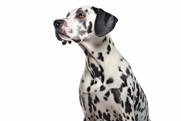 Portrait of Dalmatian dog on white background