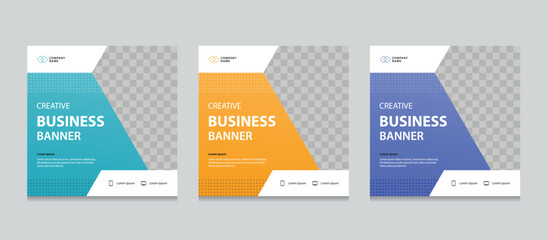 Set of Editable square business web banner design template. Suitable for social media post, instagram story and web ads. Vector illustration with Space to add pictures.