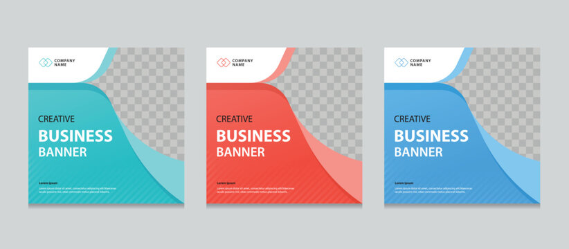 Set of Editable square business web banner design template. Suitable for social media post, instagram story and web ads. Vector illustration with Space to add pictures.