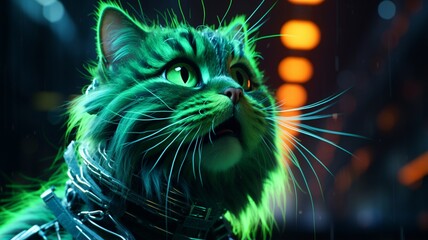 Cute cat neon digital art glowing illustration image