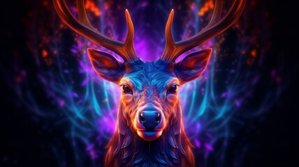 Cute deer face neon sign art glowing illustration picture Ai generated art