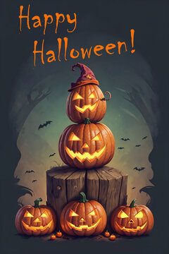 Cute funny Halloween background with pumpkins.
