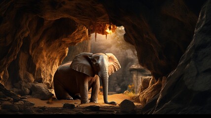 Elephant sitting cave kenya mount elgon animal photography image Ai generated art - obrazy, fototapety, plakaty