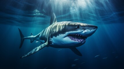 Obraz premium Great white shark ocean style underwater image Ai generated art