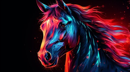 Horse face neon signs glowing animal illustration picture Ai generated art
