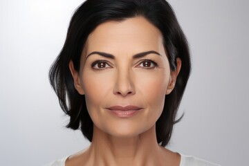 Fototapeta premium Attractive mature italian female with healthy soft face skin. Natural beauty, skincare procedure ad