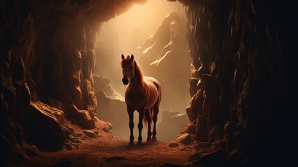 Horse sitting cave kenya mount elgon animal photography image Ai generated art - obrazy, fototapety, plakaty