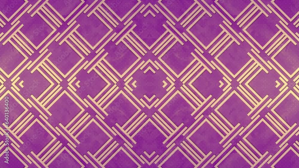 Poster symmetrical pattern of colorful animated geometric shapes on purple surface. abstract creative desig