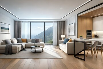 modern living room interior with beautiful view from window generated by AI tool