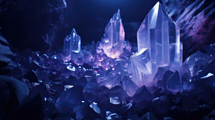 Glowing crystals in a dark underground cavern
