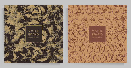 Grunge texture set of covers. Template with splashes of paint for the design of your invitation, menu, catalog, brochure. Vector illustration in brown tones.