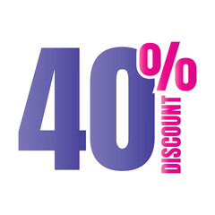 40 percent discount deal icon, 40% special offer discount vector, 40 percent sale price reduction offer, Friday shopping sale discount percentage design
