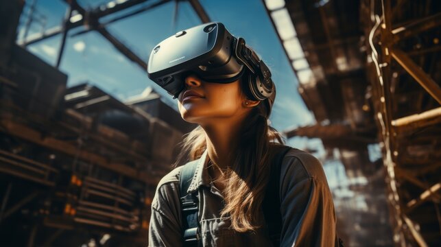 Woman engineer in VR. Generative AI