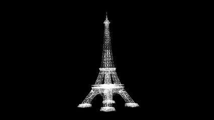 3D Eiffel Tower on black bg. Business advertising backdrop. For title, text, presentation. 3d animation.